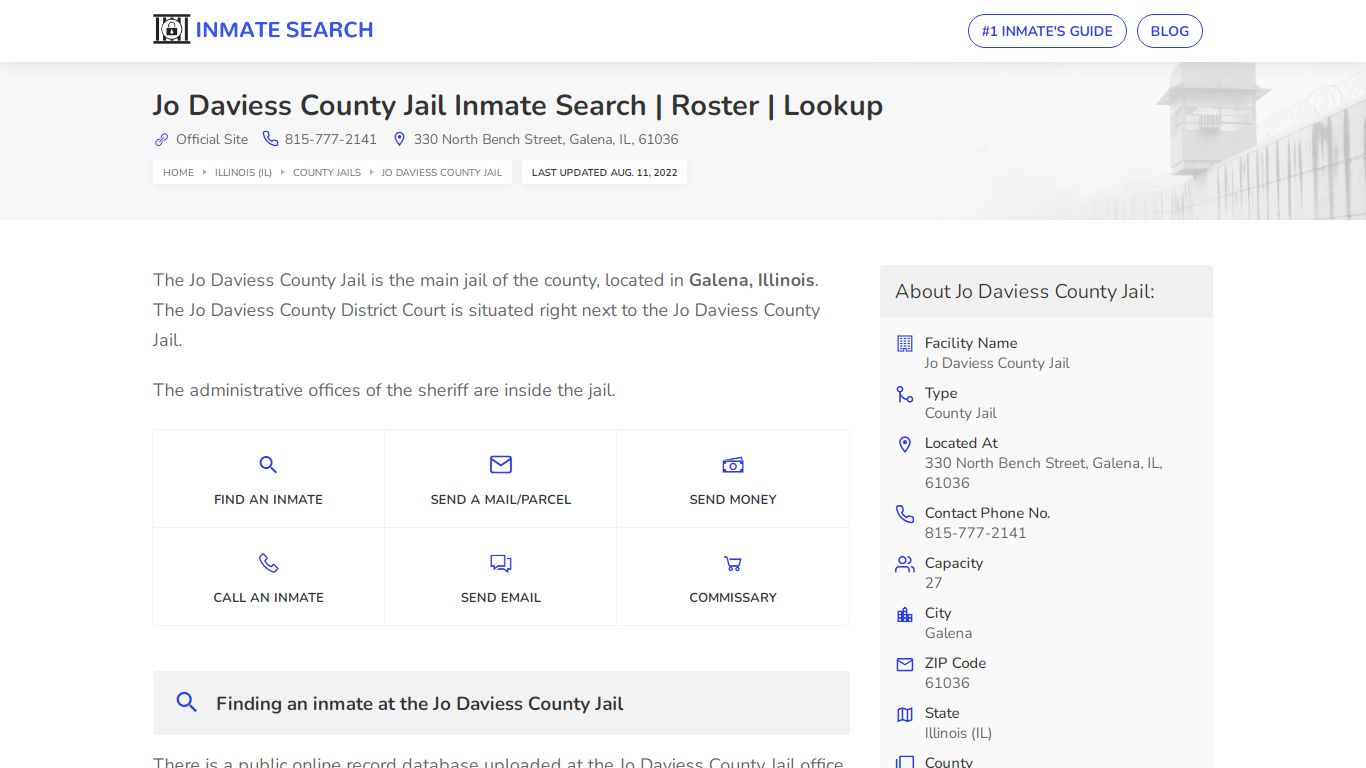 Jo Daviess County Jail Inmate Search | Roster | Lookup
