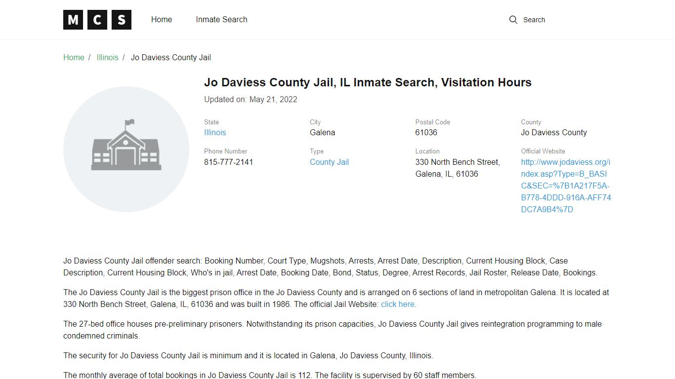 Jo Daviess County, IL Jail Inmates Search, Visitation Rules